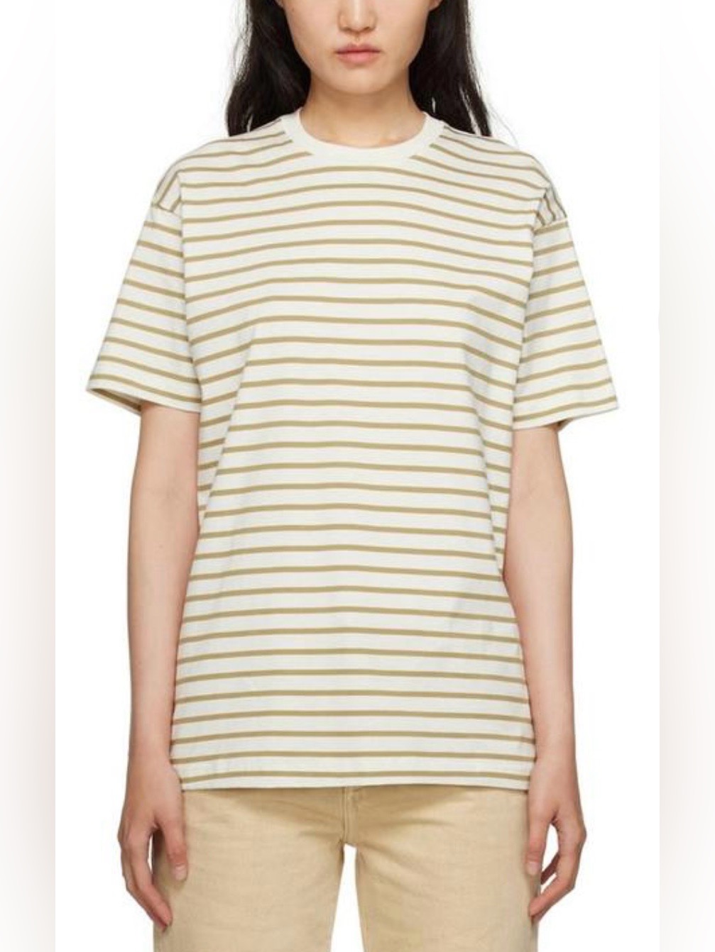 Toteme Off White Striped T-Shirt - Camel Stripe Size S
